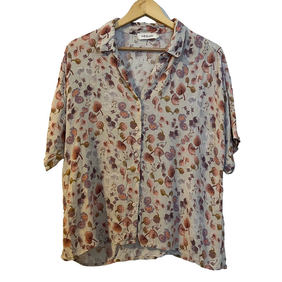 Indi & Cold Tops - Indi & Cold Floral Button-Up Shirt/Blouse 100% Viscose Size: L